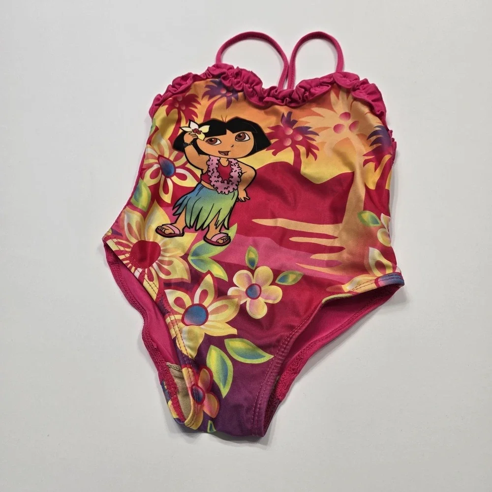 Nick Jr Dora the Explorer Y2K One Piece‎ Swimsuit Infant Girls 18M Pink Tropical